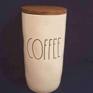 Rue Dunn Coffee Canister - Cream ceramic container with wood lid.